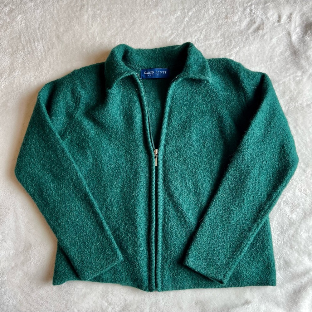 Karen Scott zip up dress jacket, color green, size small